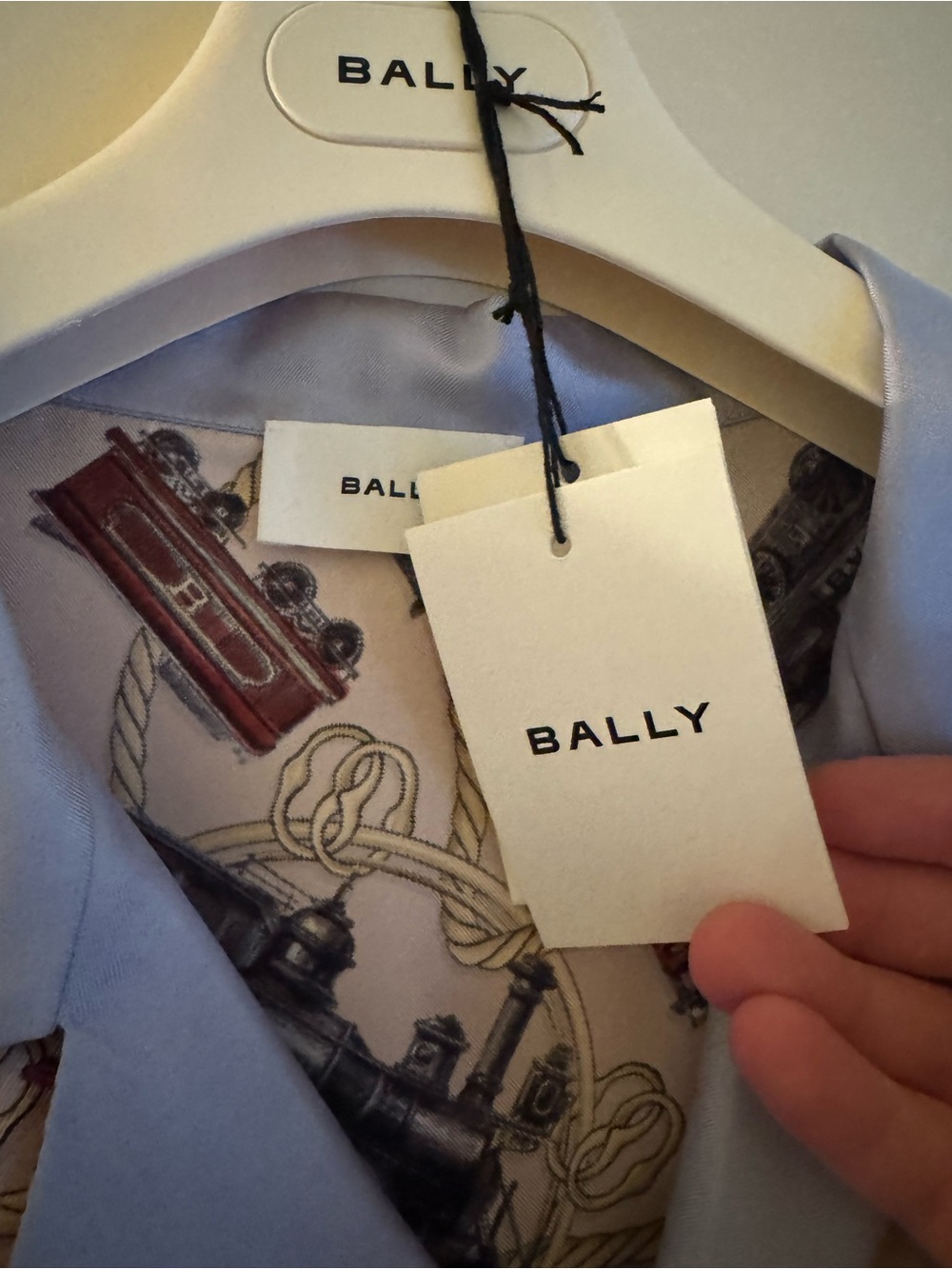 Bally Pale Pink Train-Print Short Sleeve Button-Down Shirt - Picture 5 of 5